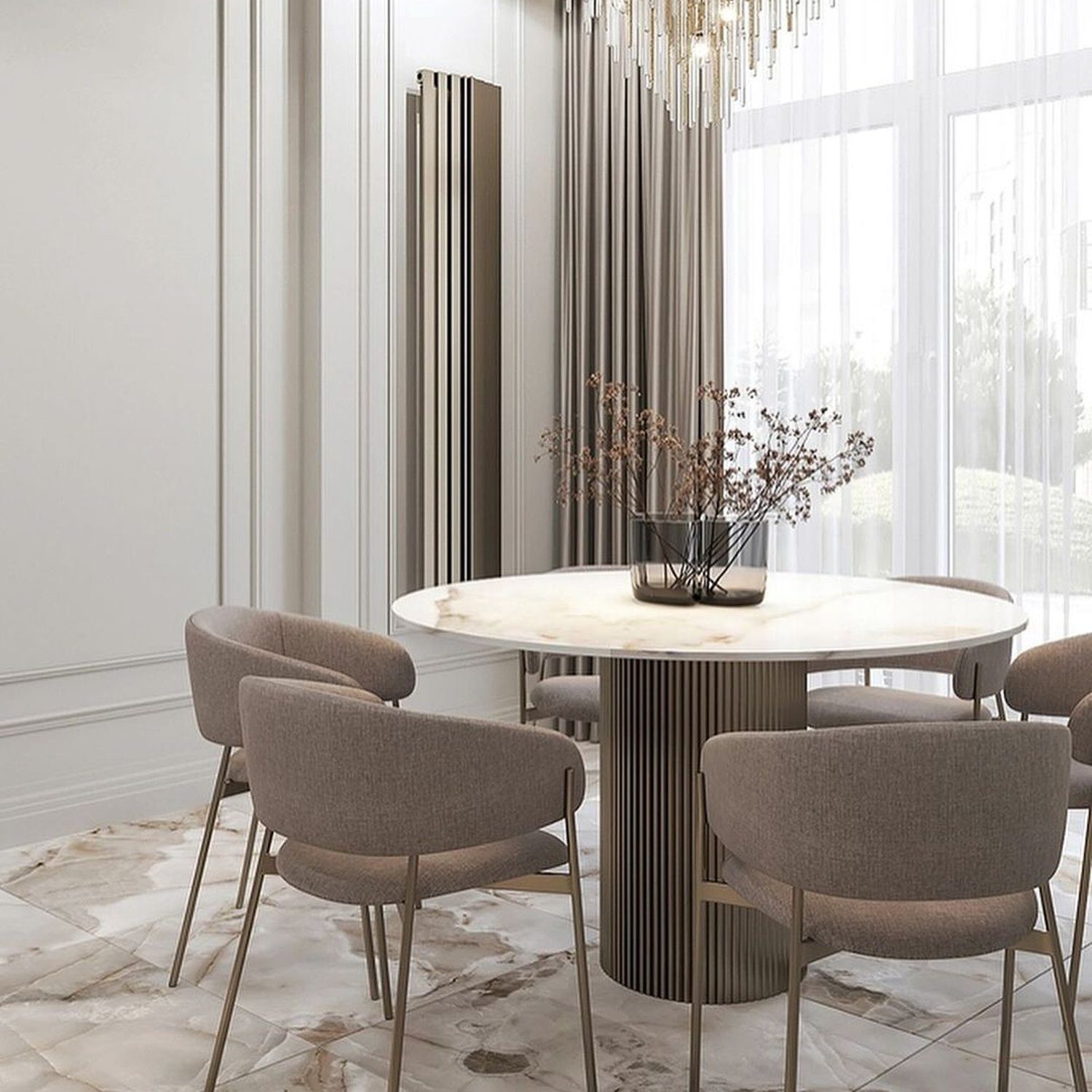 Elegant dining room featuring a modern round table