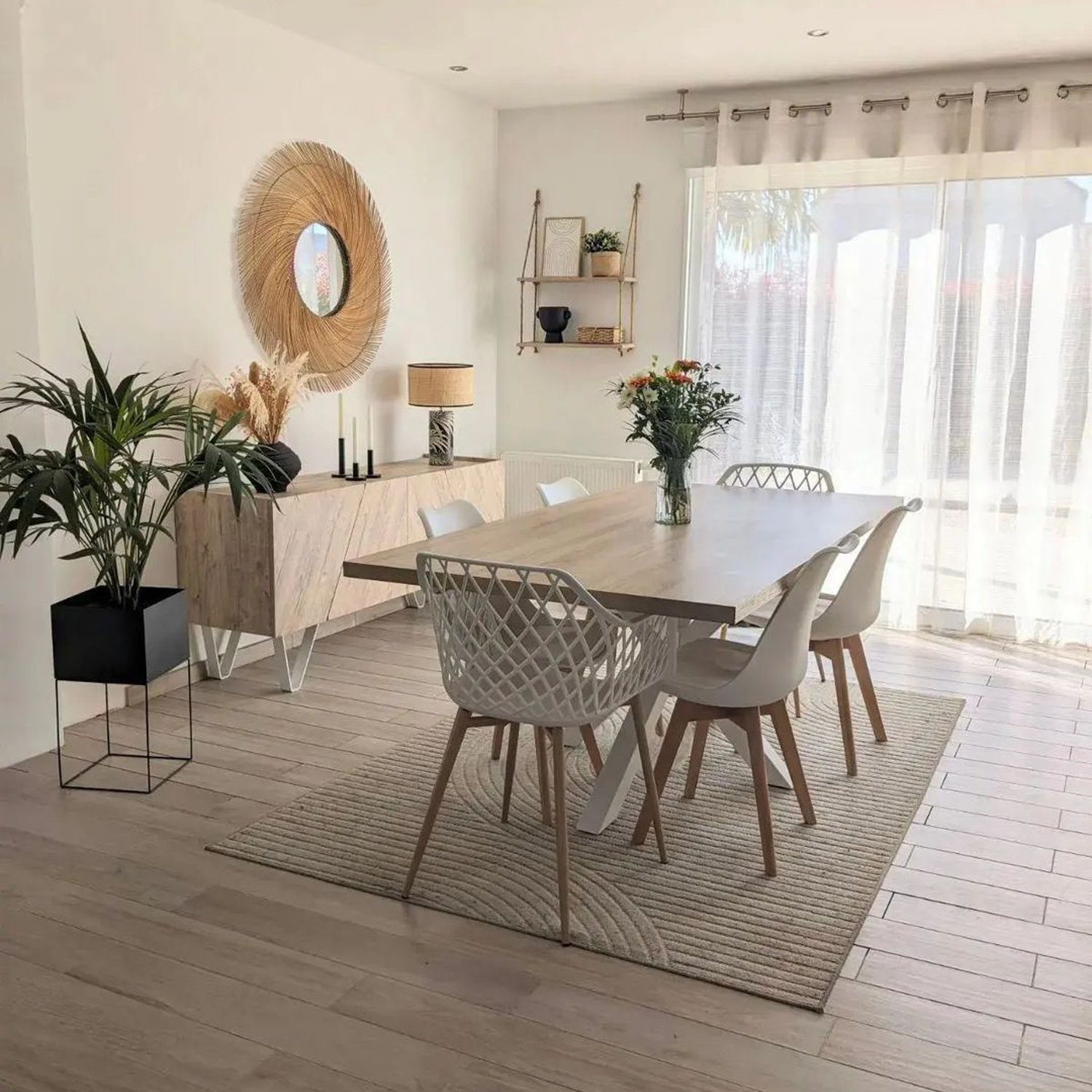 Stylish modern dining room with natural light