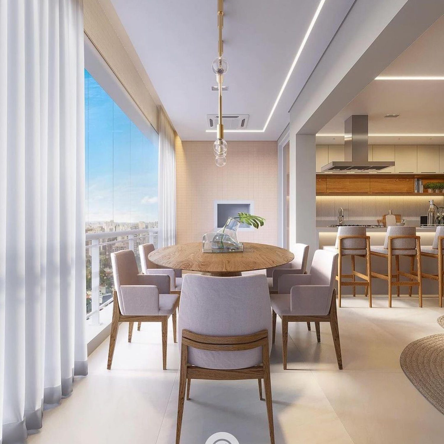 A modern and elegant dining room boasting ample natural light