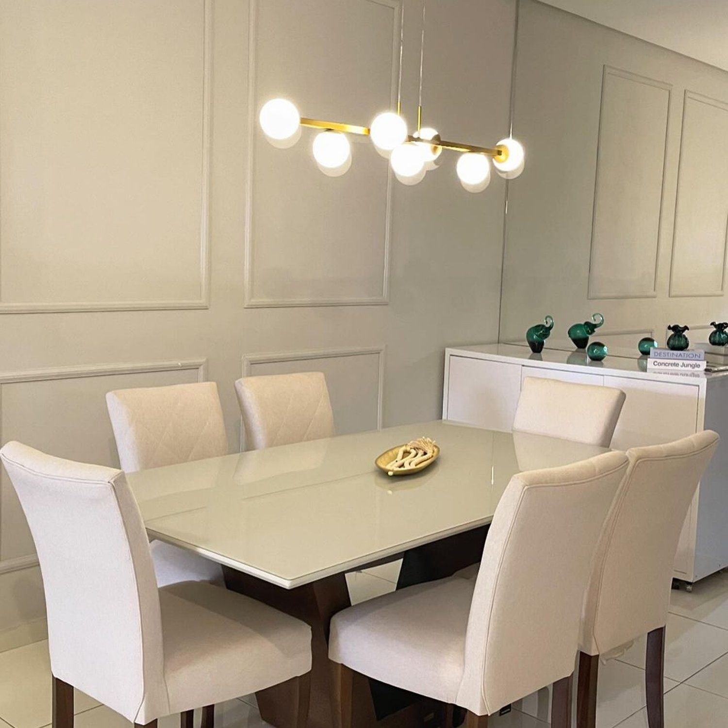 Elegant dining area with monochromatic tones