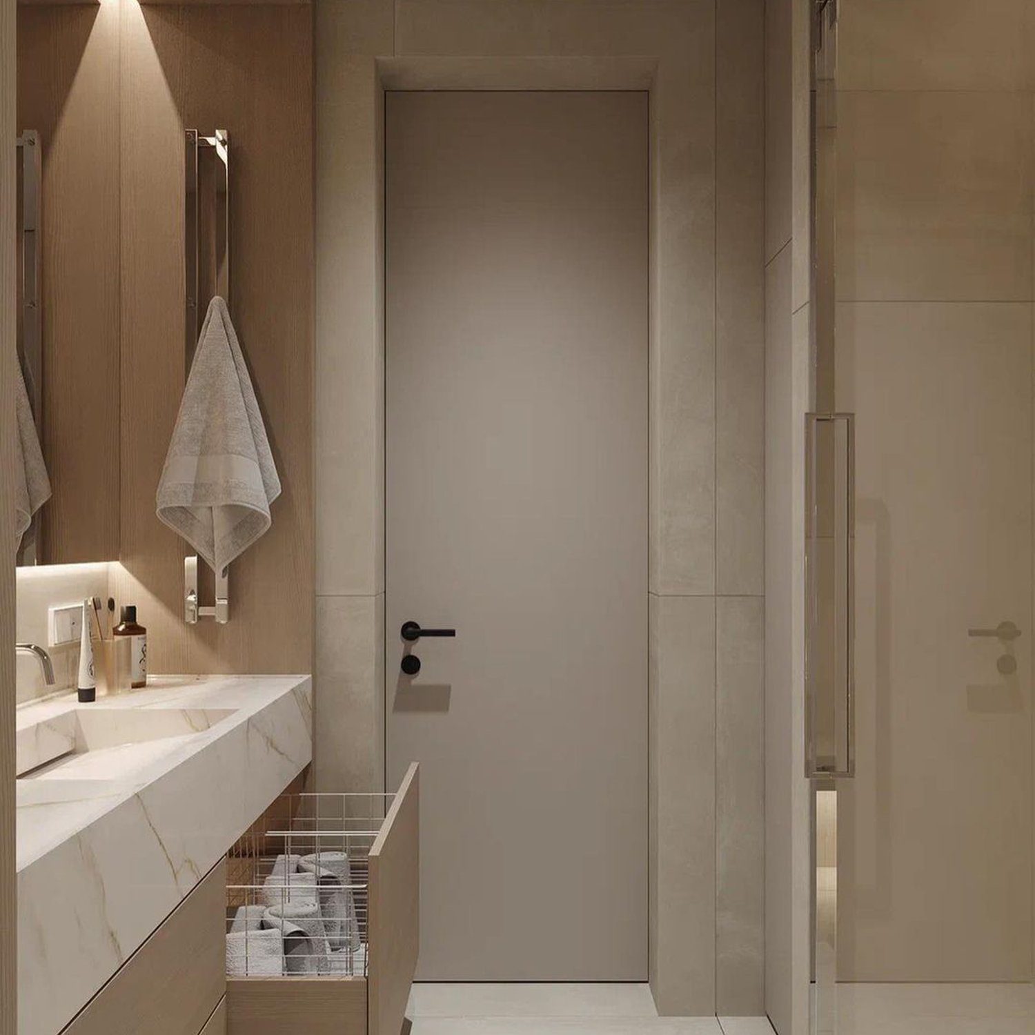 Modern and elegant bathroom with beige tones