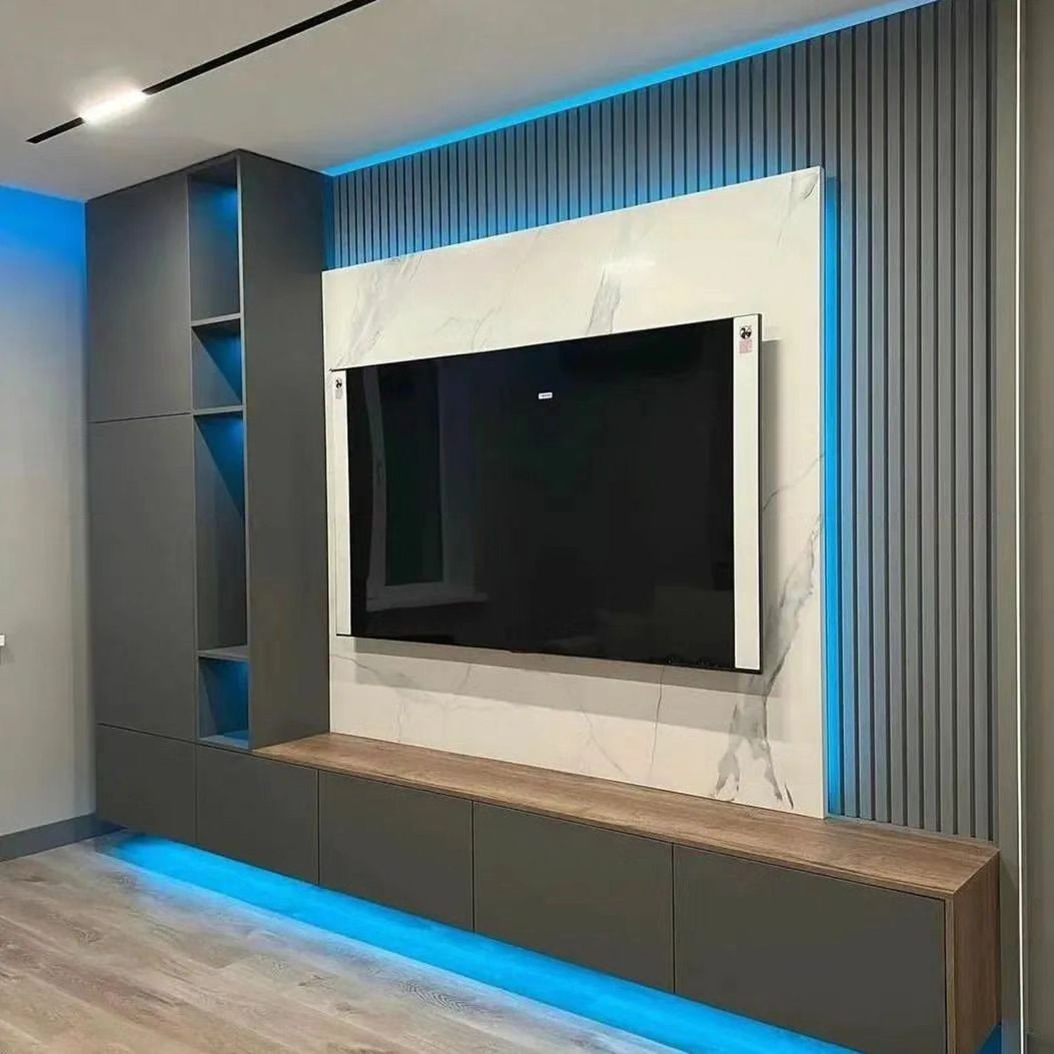 Sleek and modern entertainment area with ambient lighting