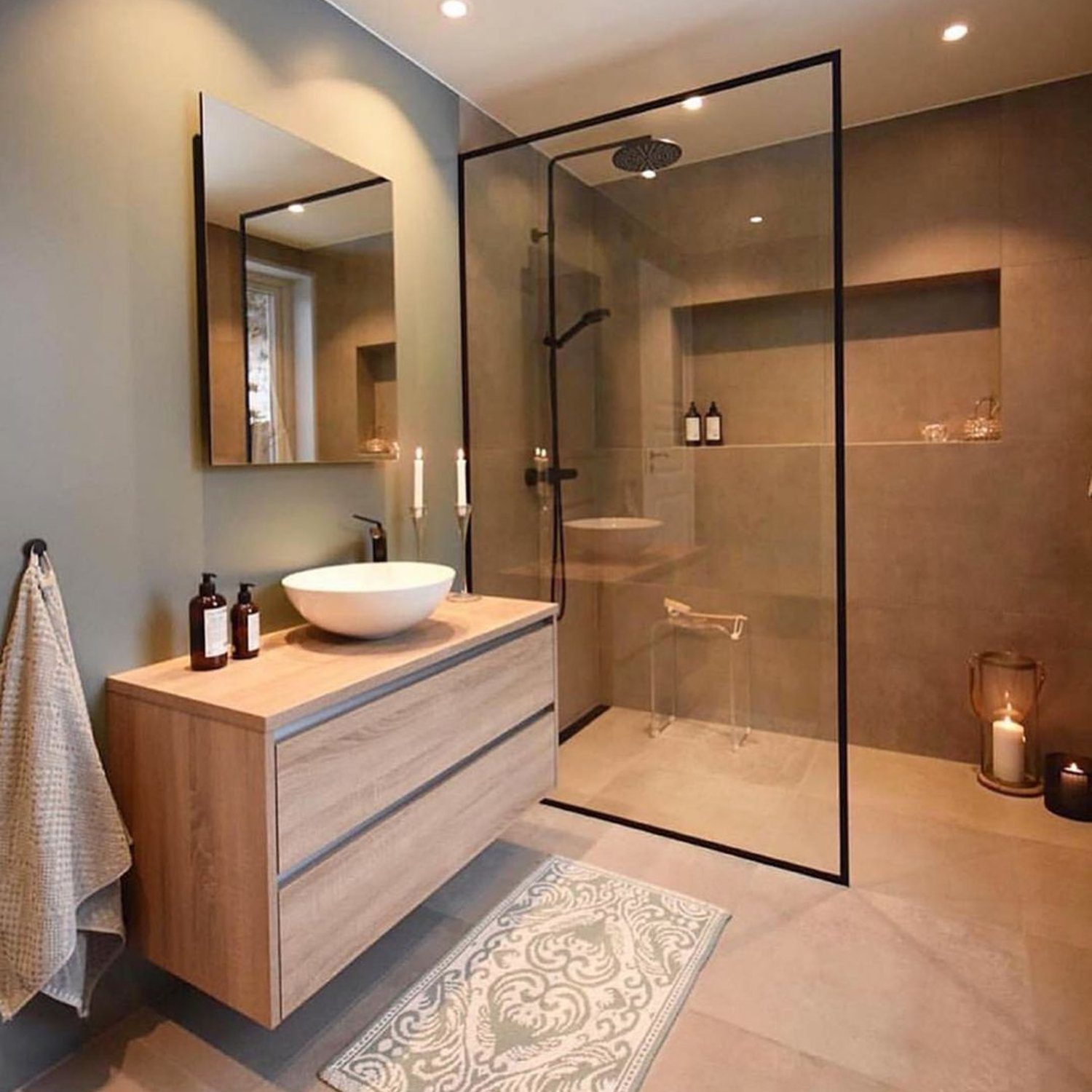 Modern Grey Bathroom with Wood Accents