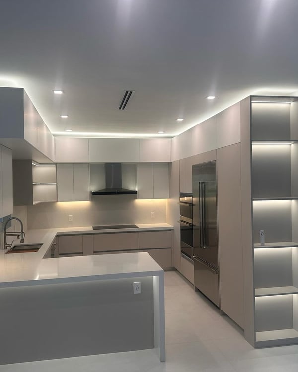 Sleek contemporary kitchen design with integrated LED lighting