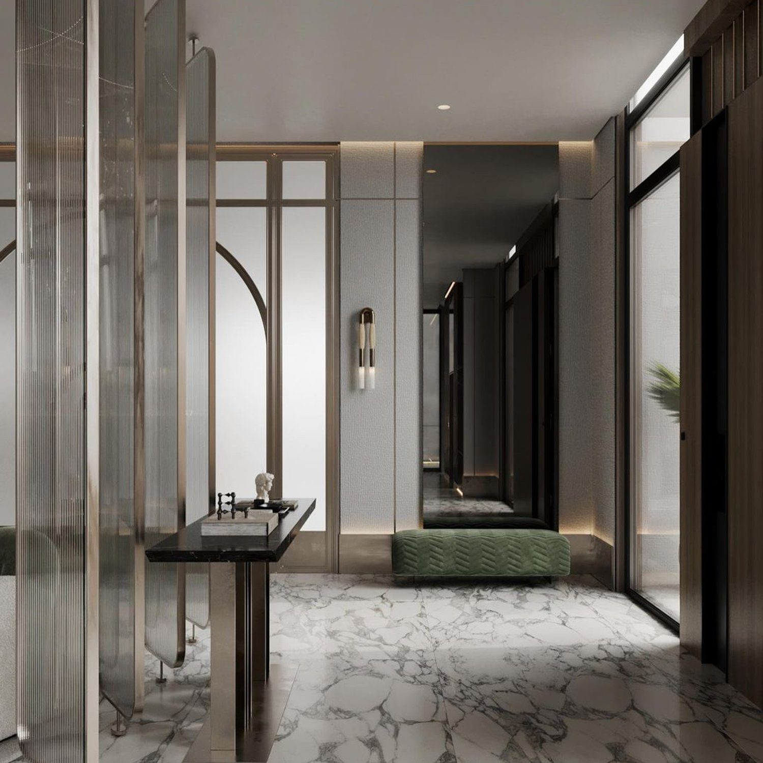 Luxurious modern hallway with marble flooring