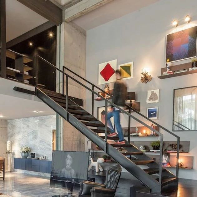 Modern Industrial Living Space with Staircase