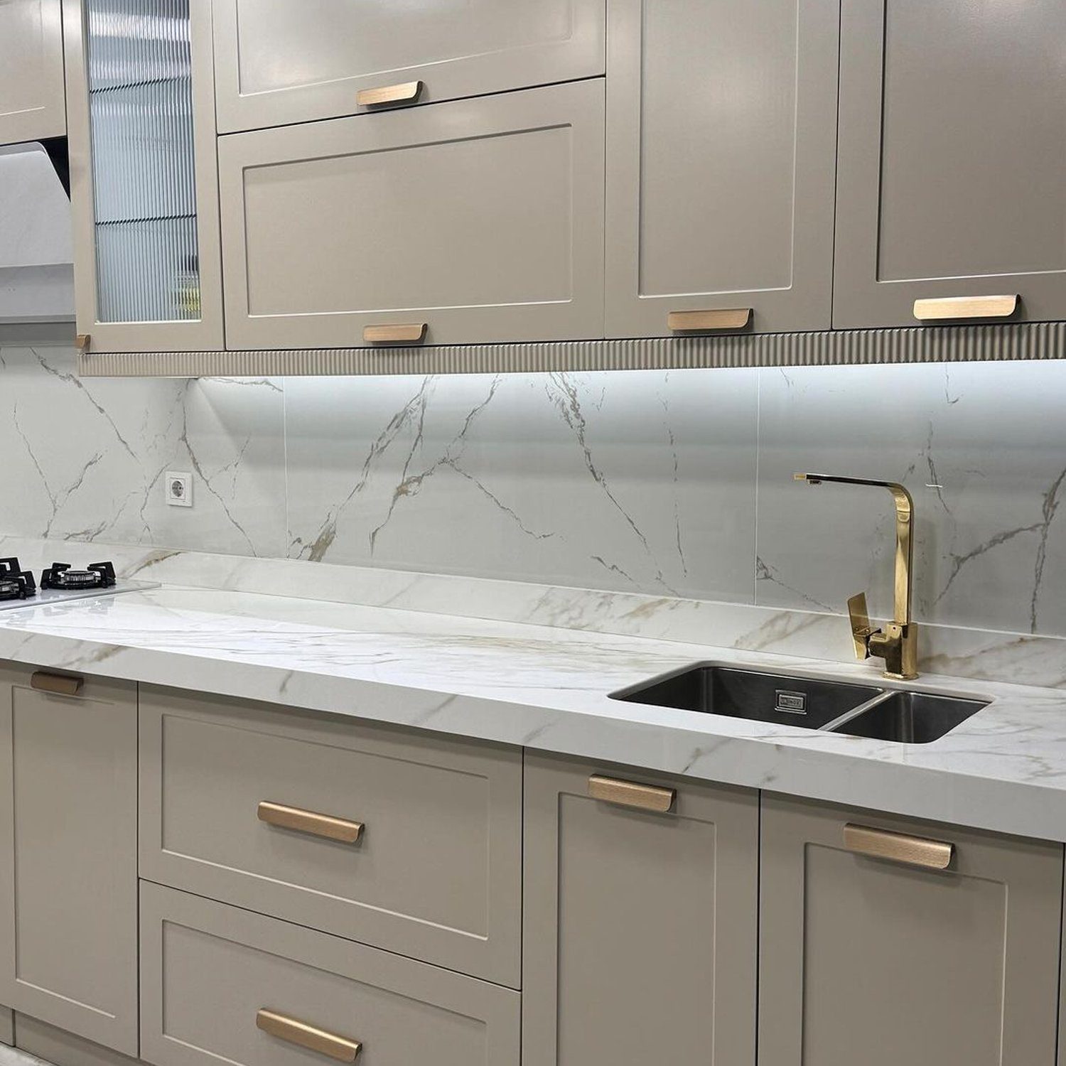 Elegant kitchen design with marble countertops