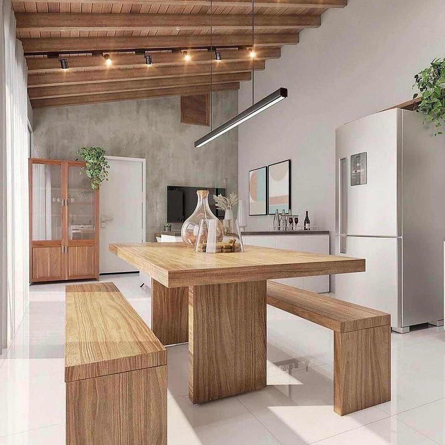 A modern and spacious kitchen with high ceilings