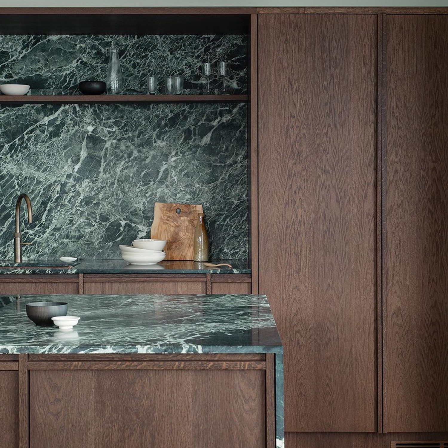 Elegant Kitchen with Dark Green Marble