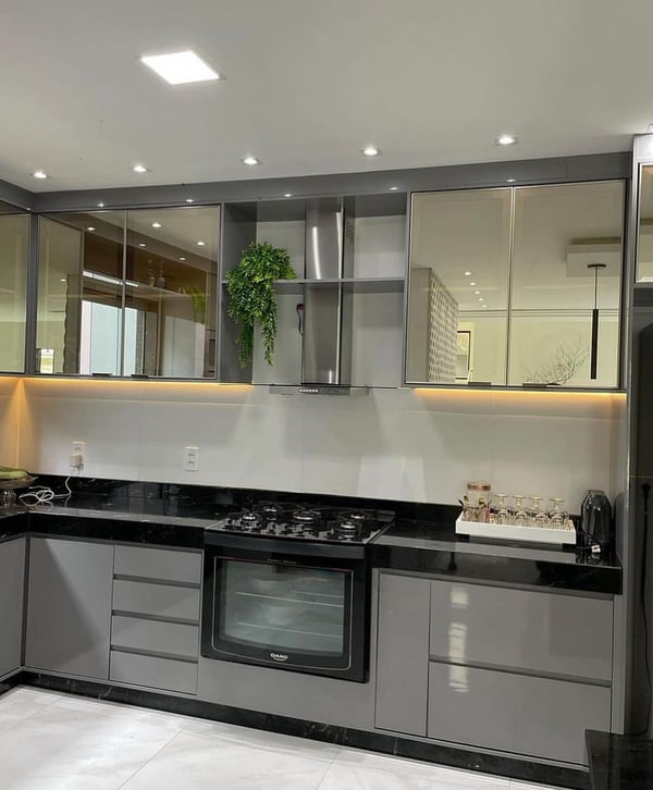 Sleek and modern kitchen with reflective surfaces