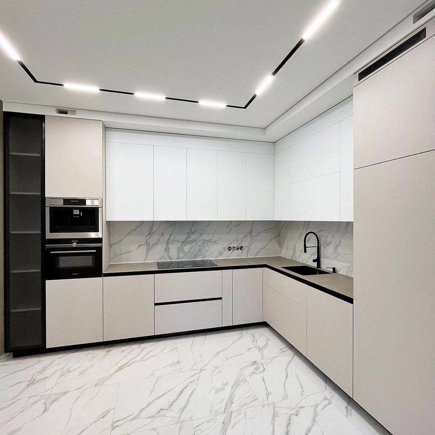 A sleek and modern kitchen with clean lines and an elegant aesthetic