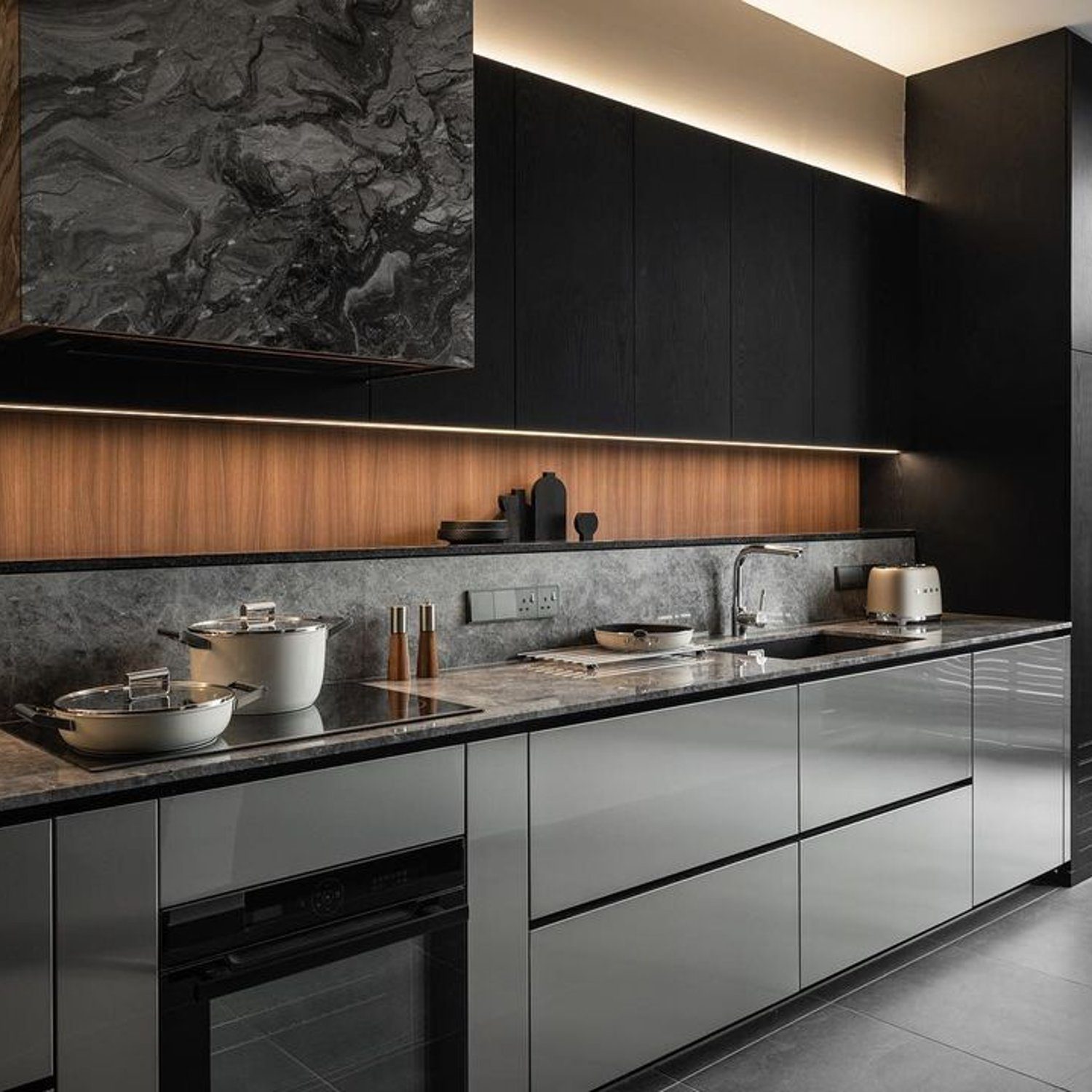 Elegant modern kitchen with a monochrome palette