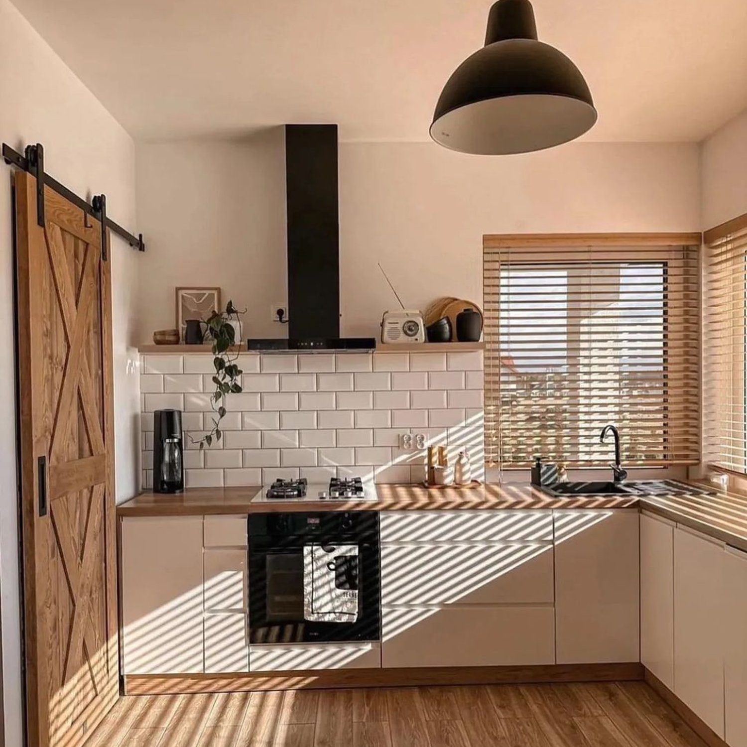 Modern kitchen with warm tones and natural light