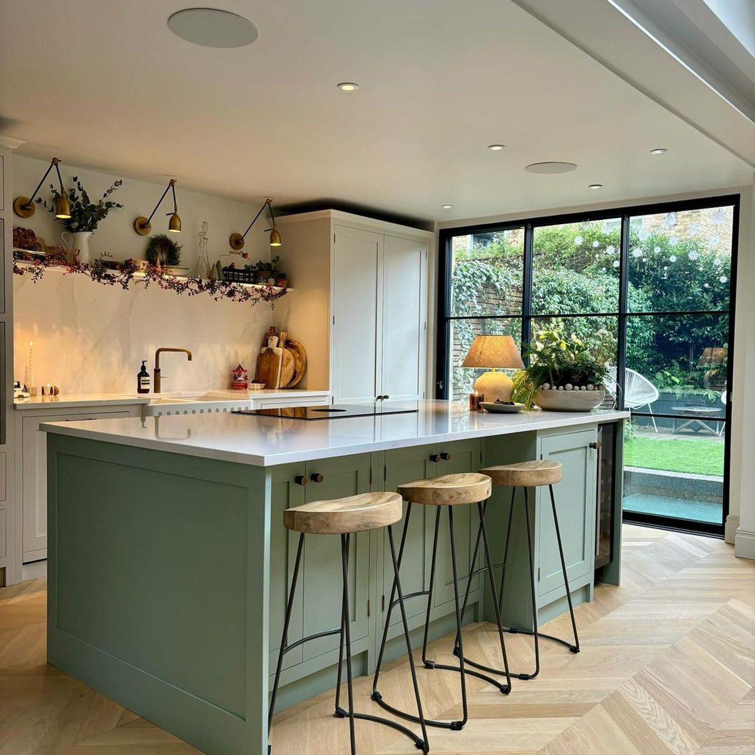 A bright and modern kitchen with large windows