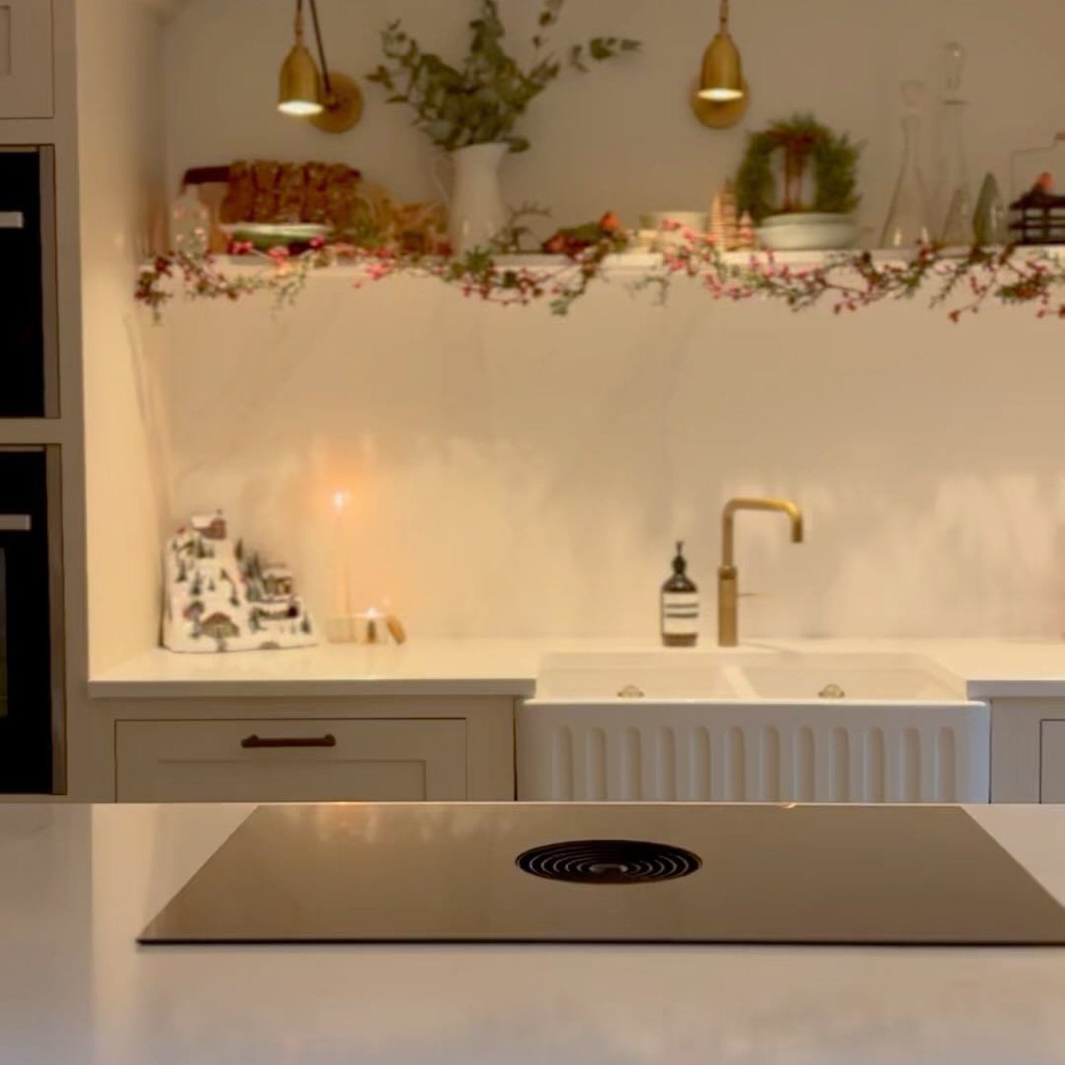 Sleek modern kitchen with floating shelves