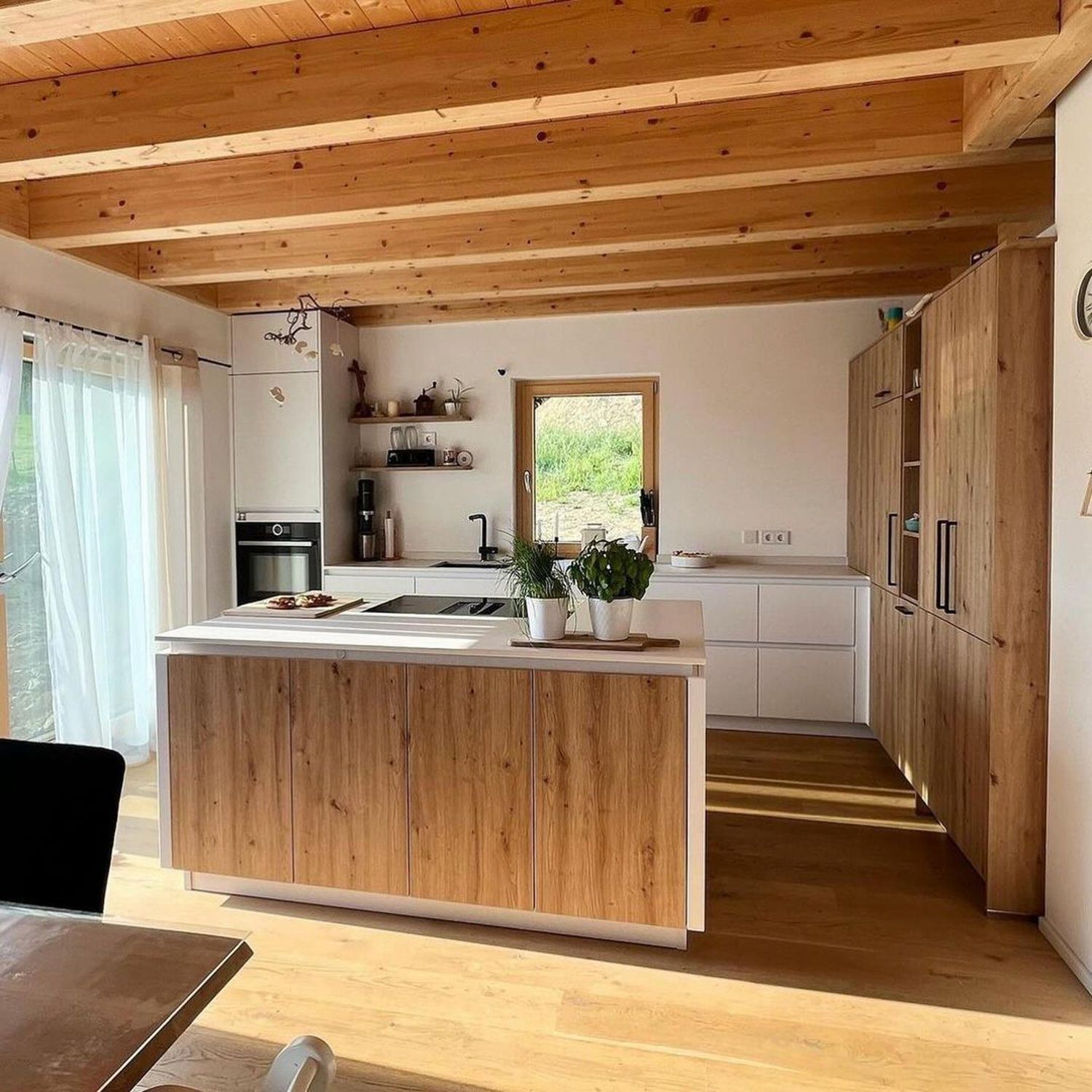 A warm and inviting kitchen with wood accents