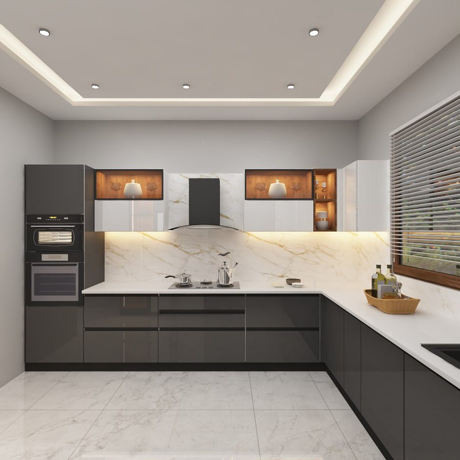 Elegant modern kitchen with sleek dark cabinetry