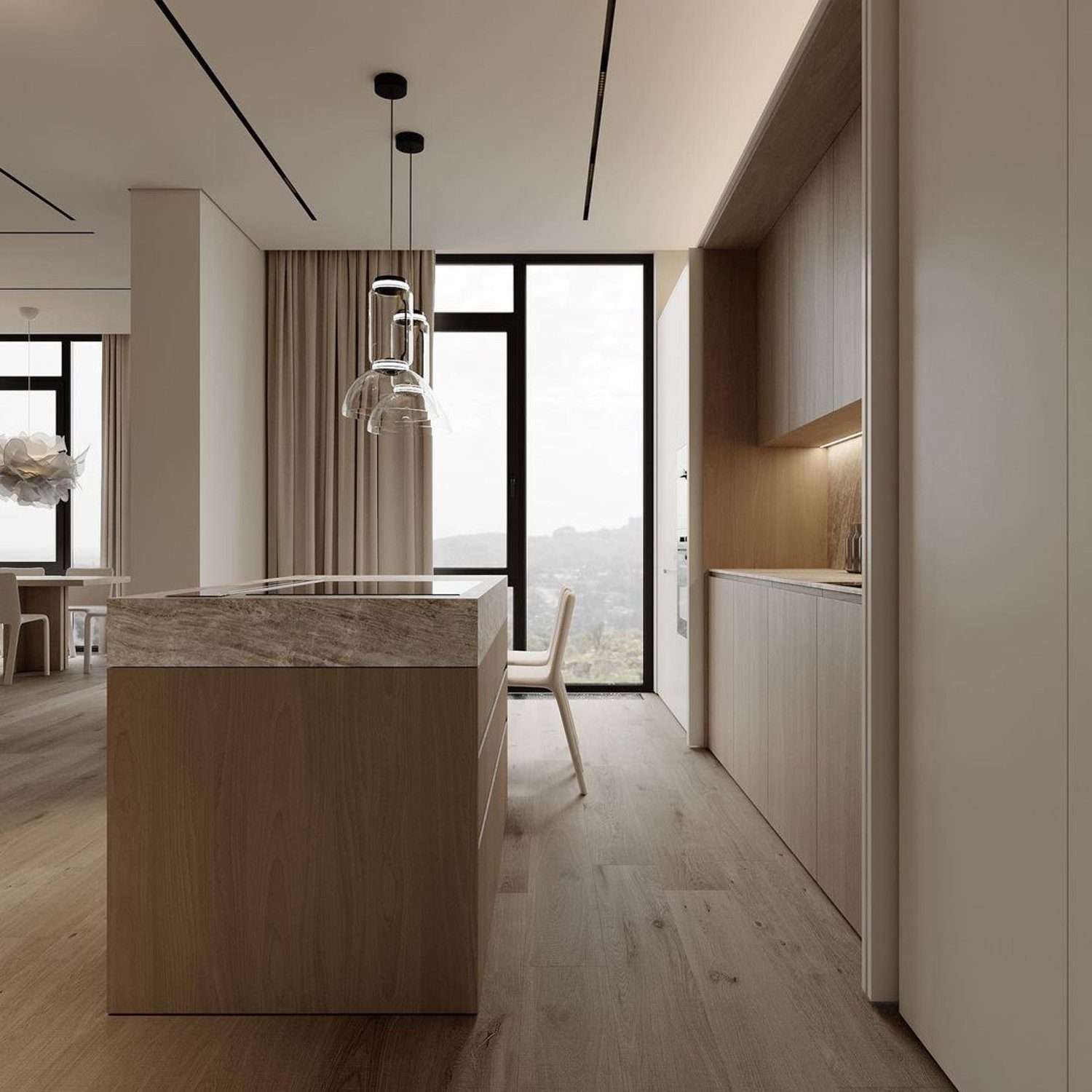 Elegant minimalist kitchen with cohesive wood elements