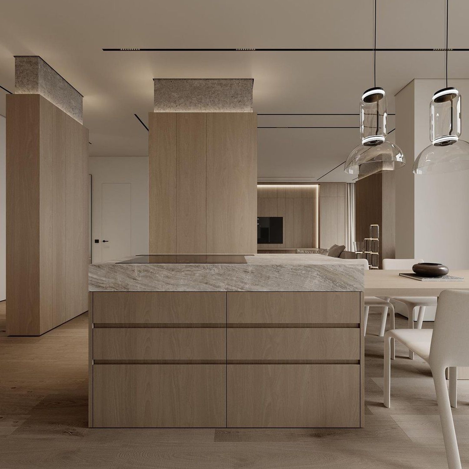 Elegant minimalist kitchen with warm tones