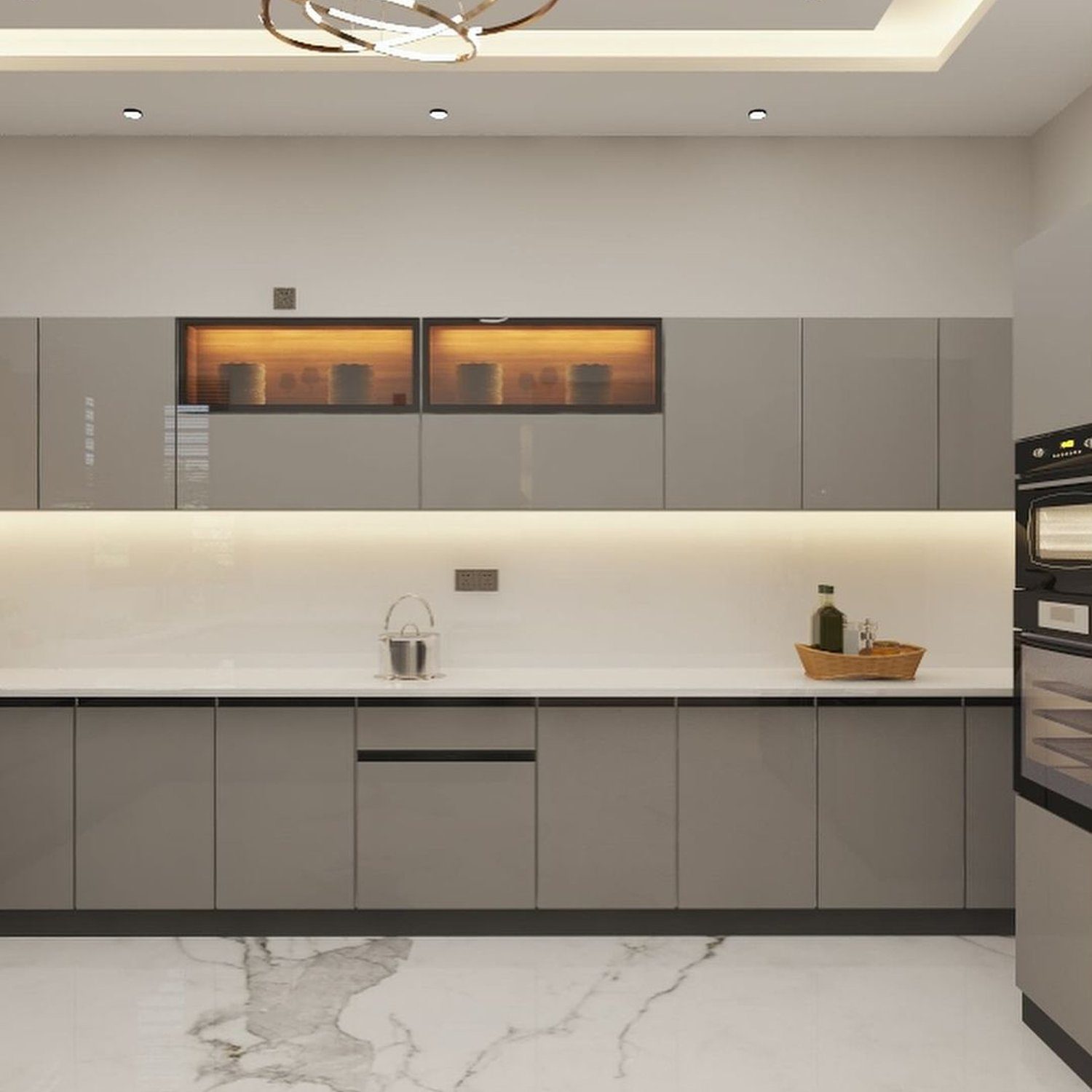 Sleek modern kitchen with marble flooring