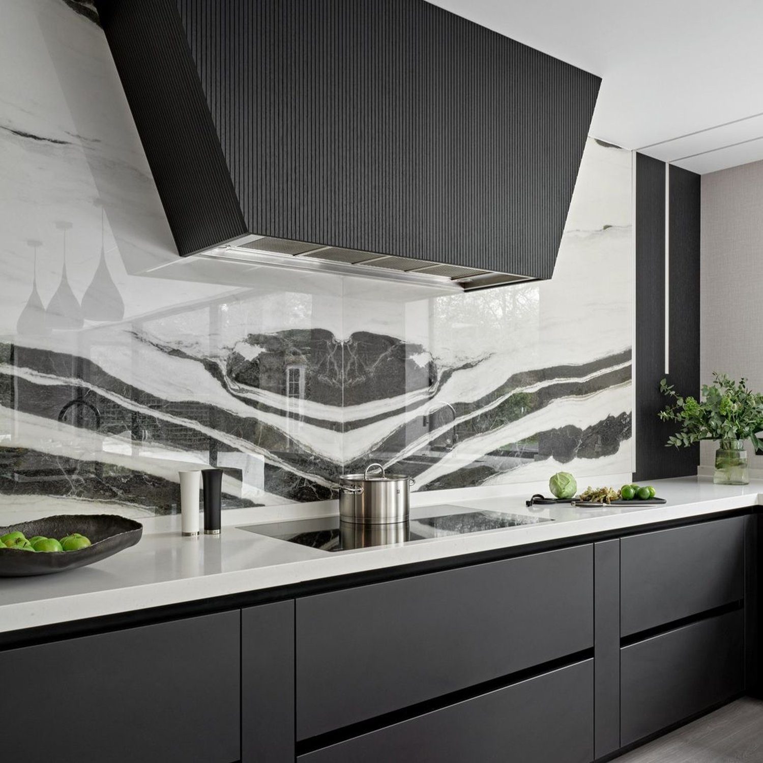 Modern and stylish kitchen with bold contrast