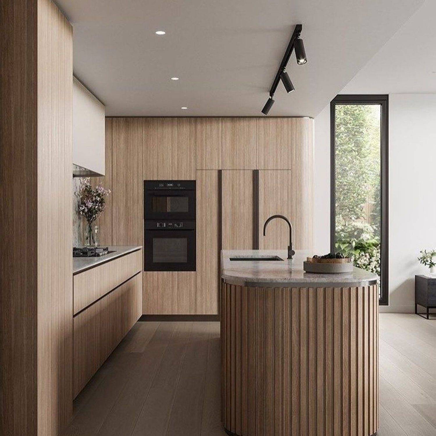 Modern minimalist kitchen with wooden accents