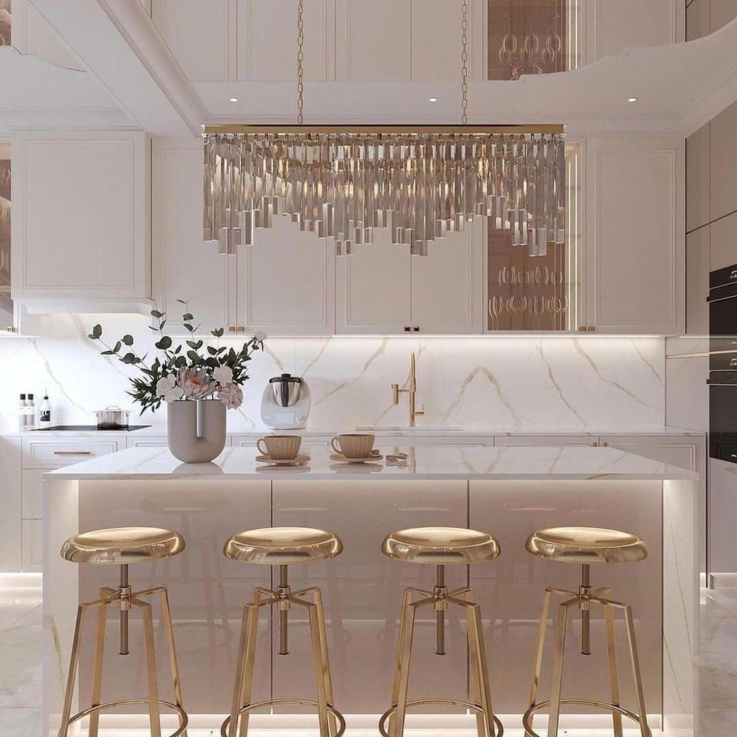 Elegant modern kitchen with gold accents