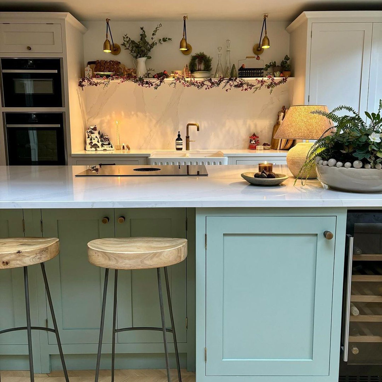 Elegantly designed kitchen with pastel cabinetry