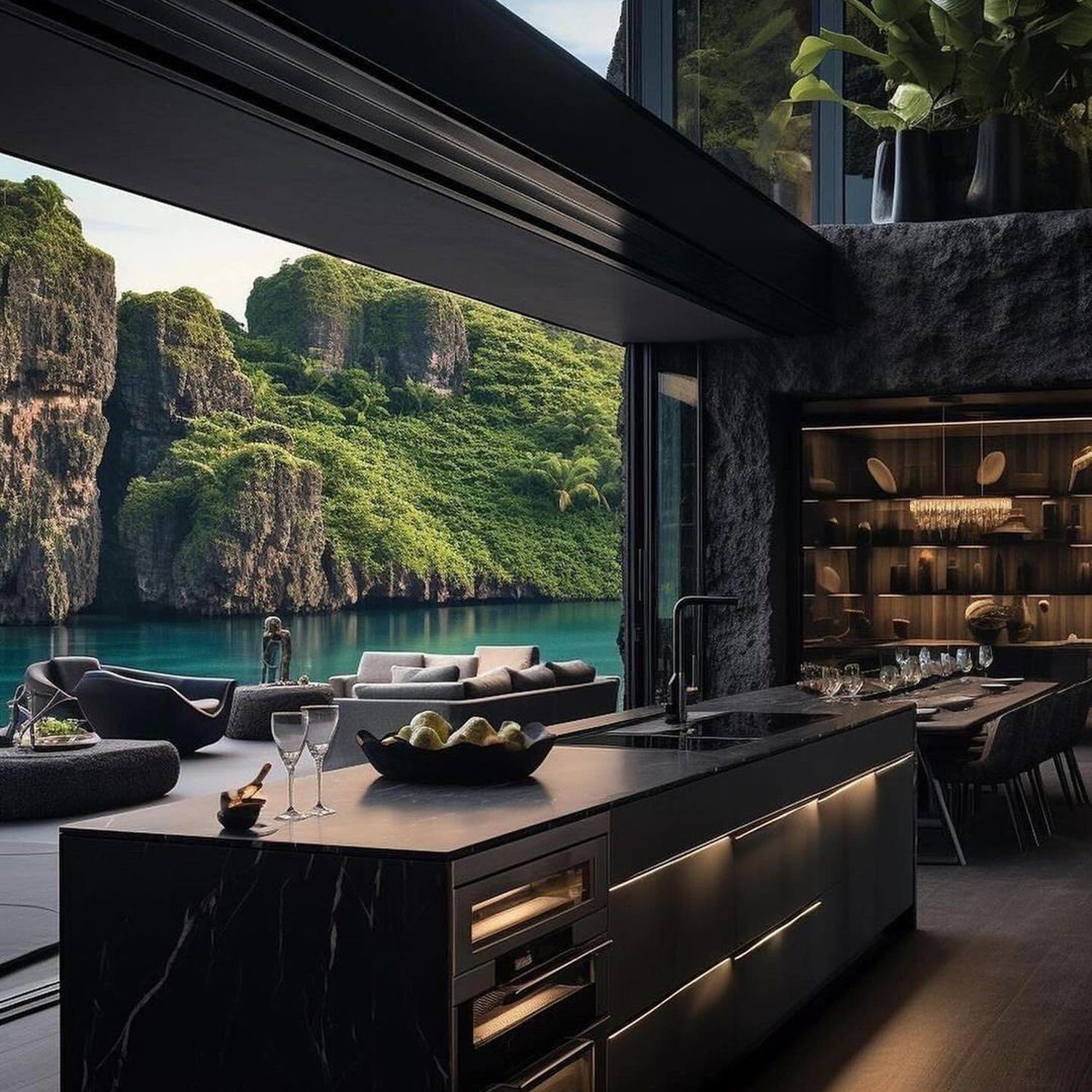 Luxurious kitchen with scenic view