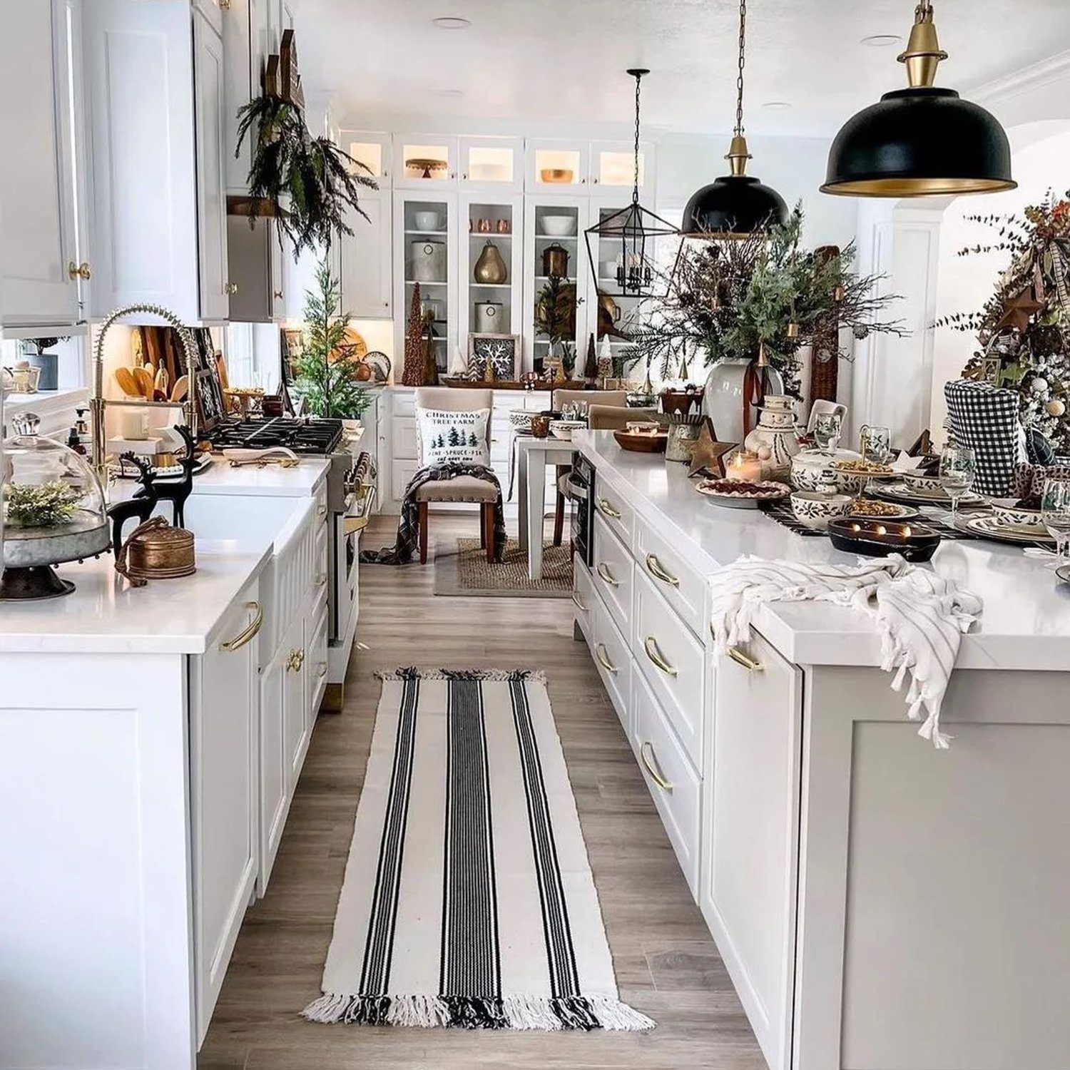 Elegant farmhouse-style kitchen with seasonal decor