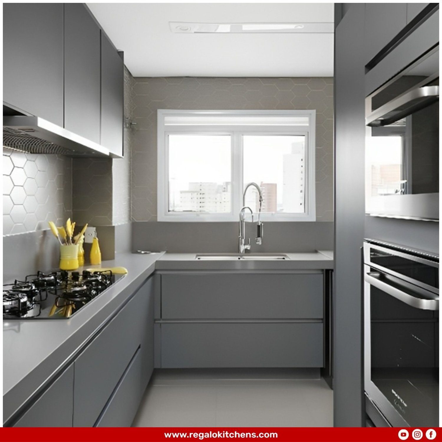 Modern Compact Kitchen Design with Grey Cabinets