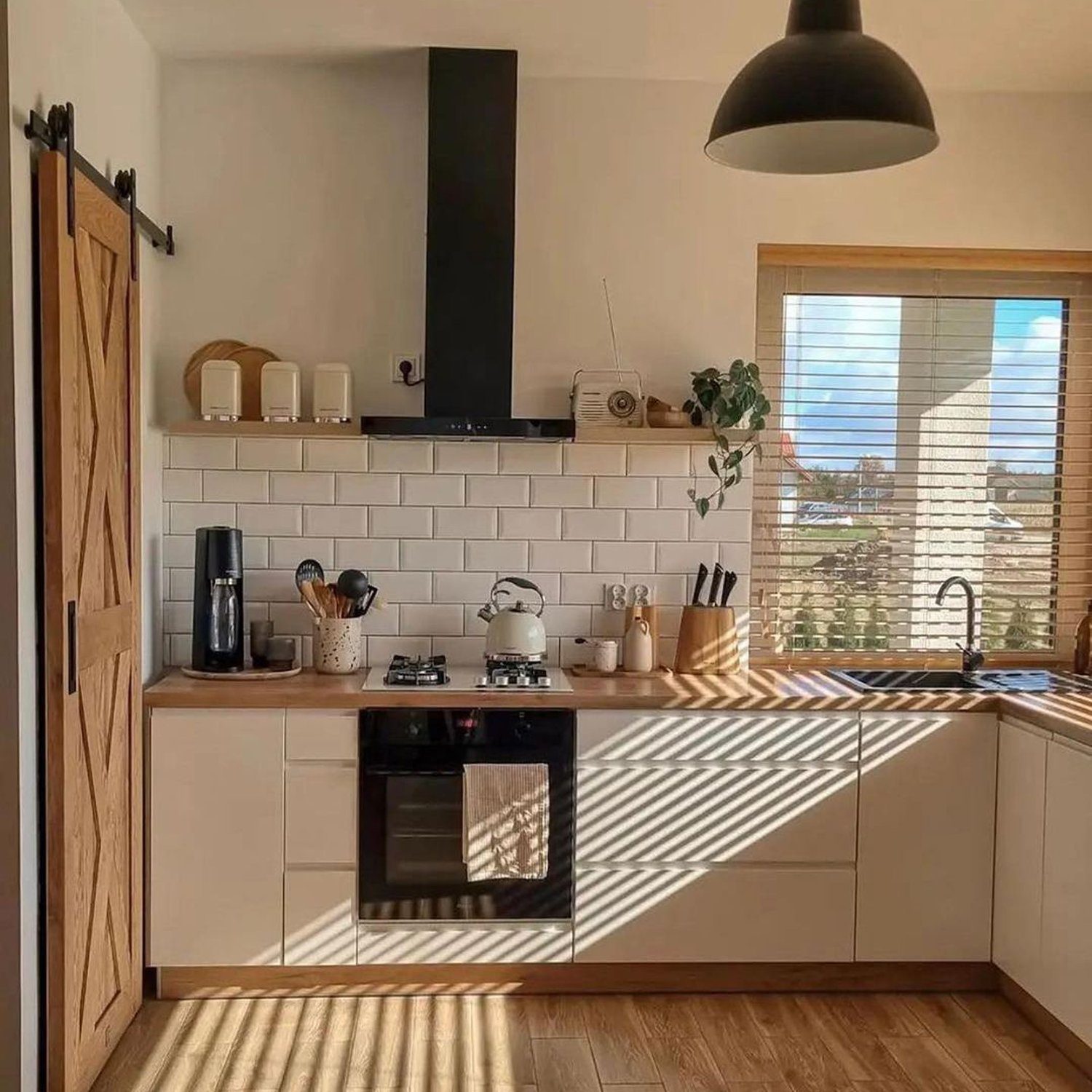 A modern and cozy kitchen with natural light