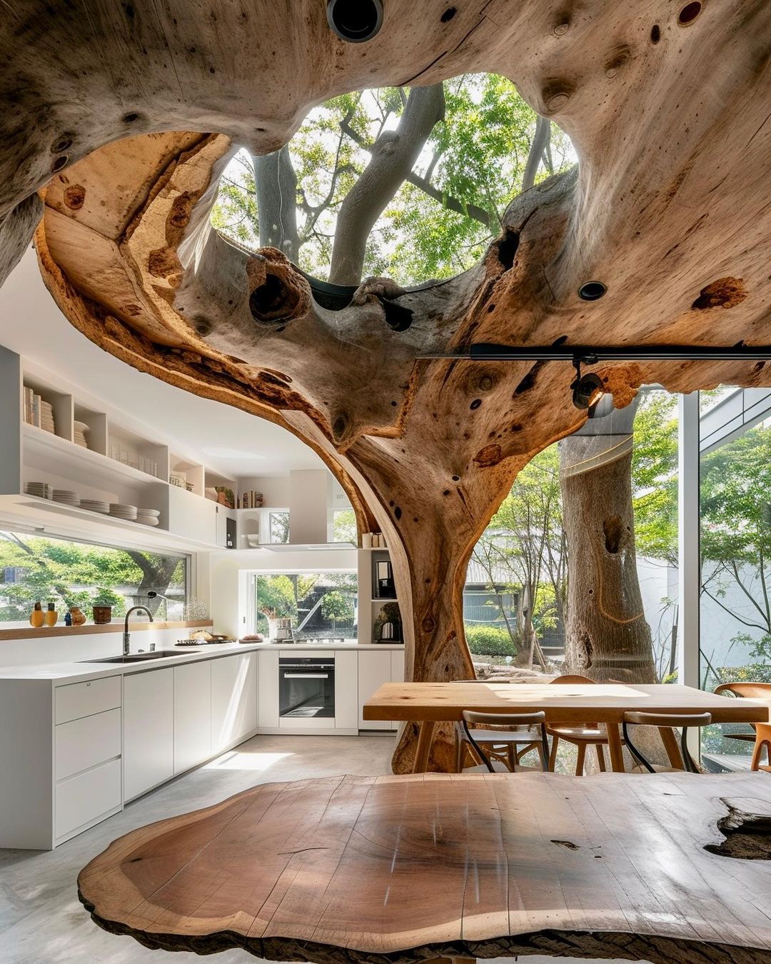 Incredible integration of nature and architecture in a modern kitchen