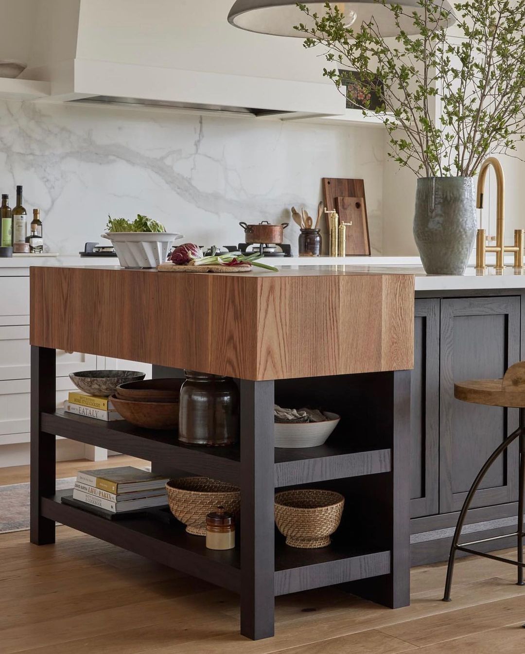 A modern kitchen featuring a combination of textures and materials