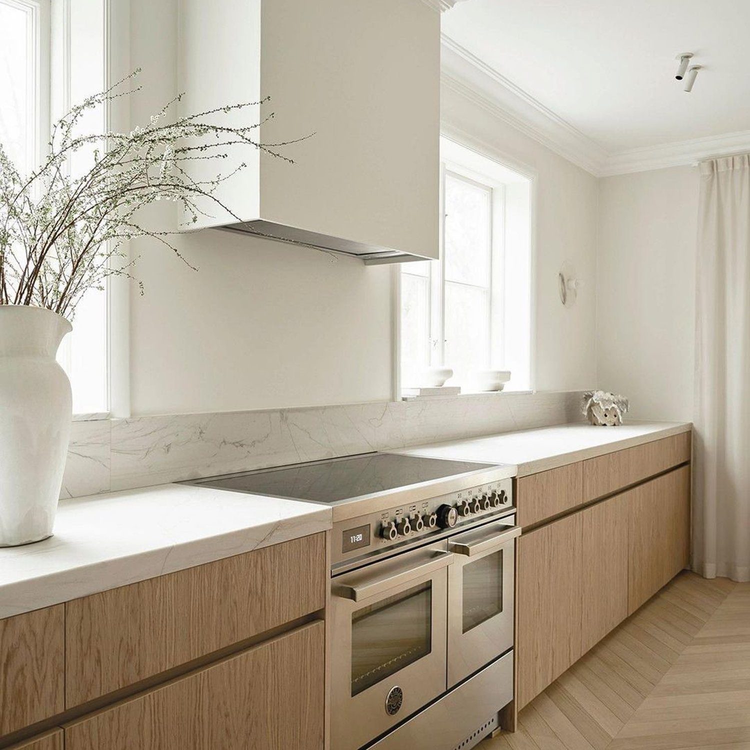 Modern minimalist kitchen with wooden fixtures