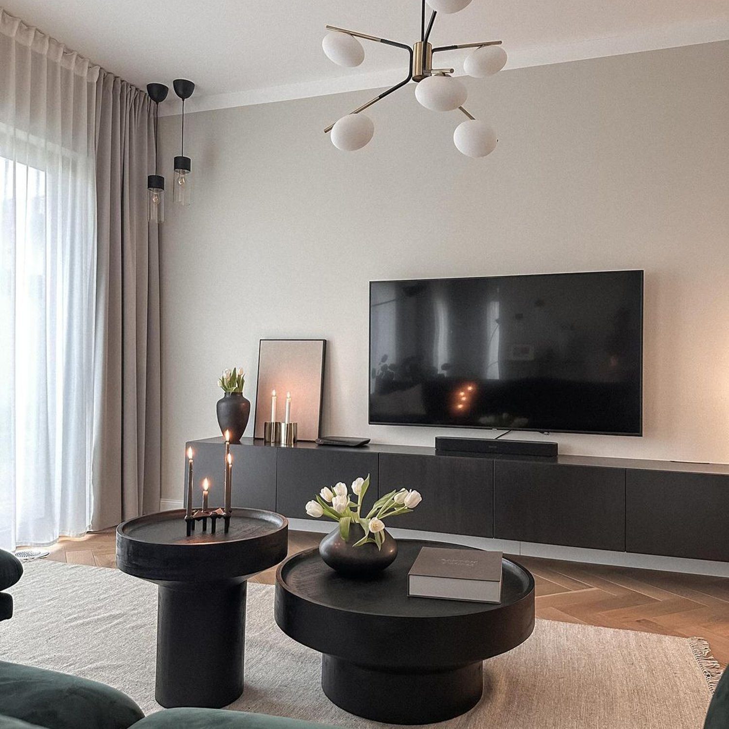 A tastefully decorated living room with a modern aesthetic