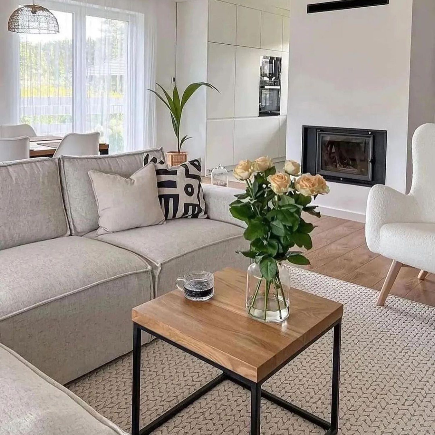 A neatly organized living room featuring a modern design