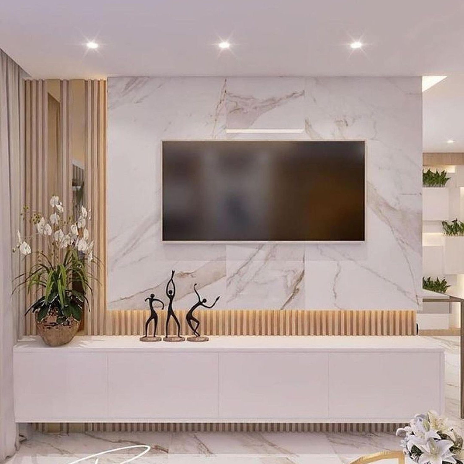 Elegant modern living room with marble wall