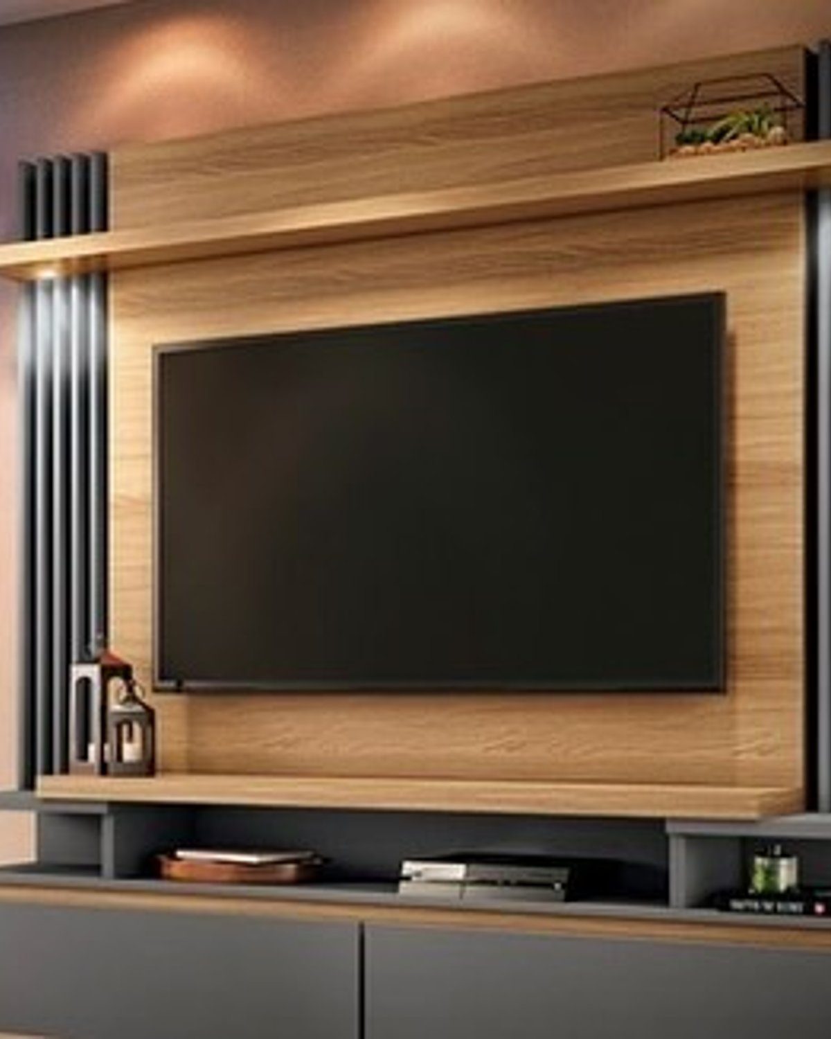 Elegantly crafted living room with a wall-mounted TV unit