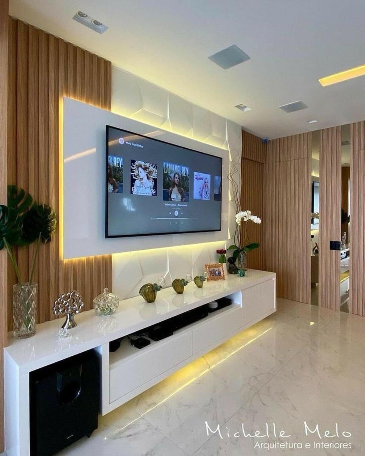 Elegant and modern living room with a mounted TV