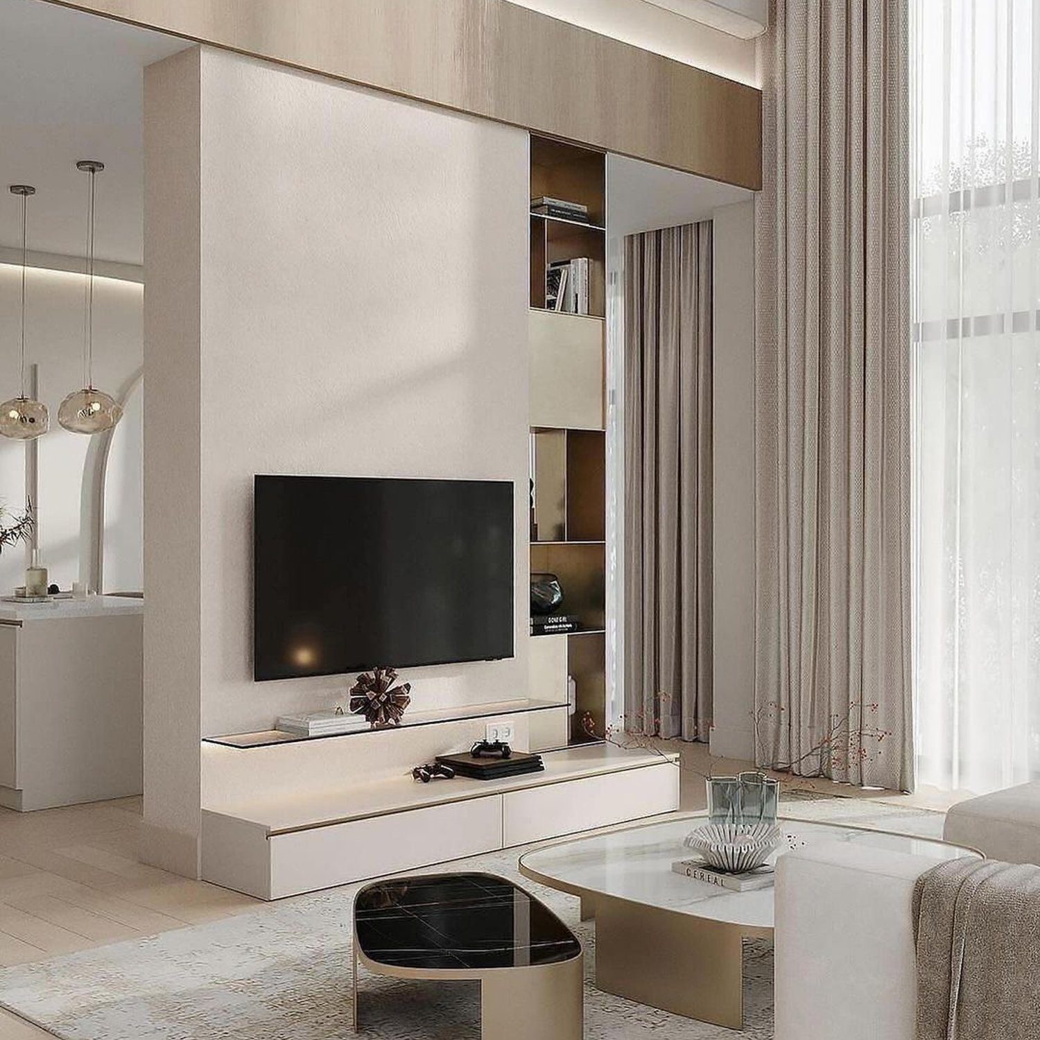 Elegant modern living room with neutral color palette