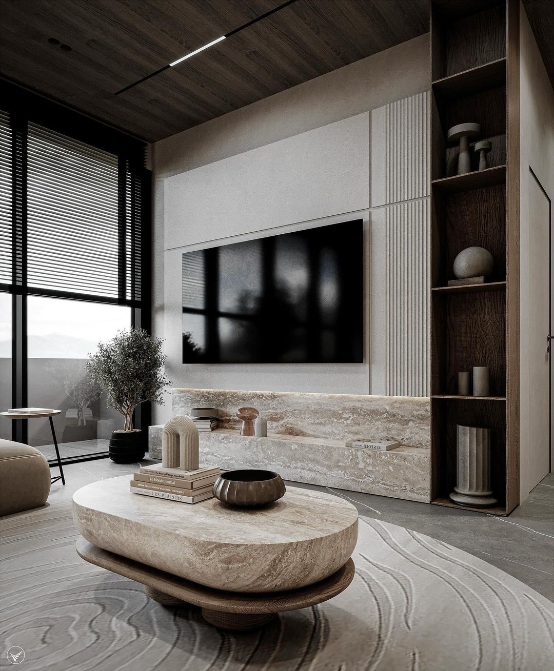 Contemporary living room featuring a mix of textures and neutrals