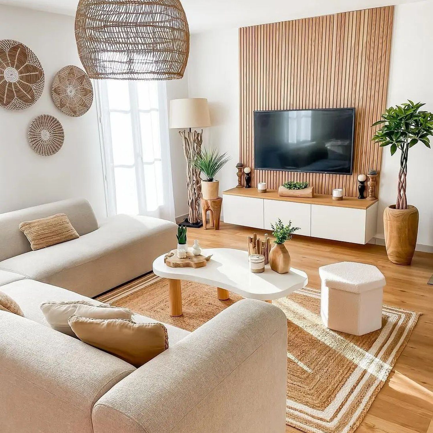 A tastefully designed living room with natural light