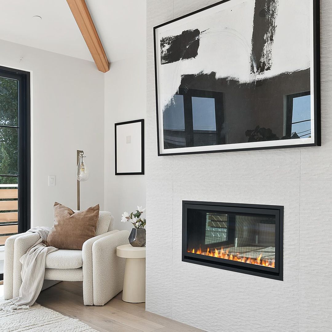 A cozy corner with a modern fireplace