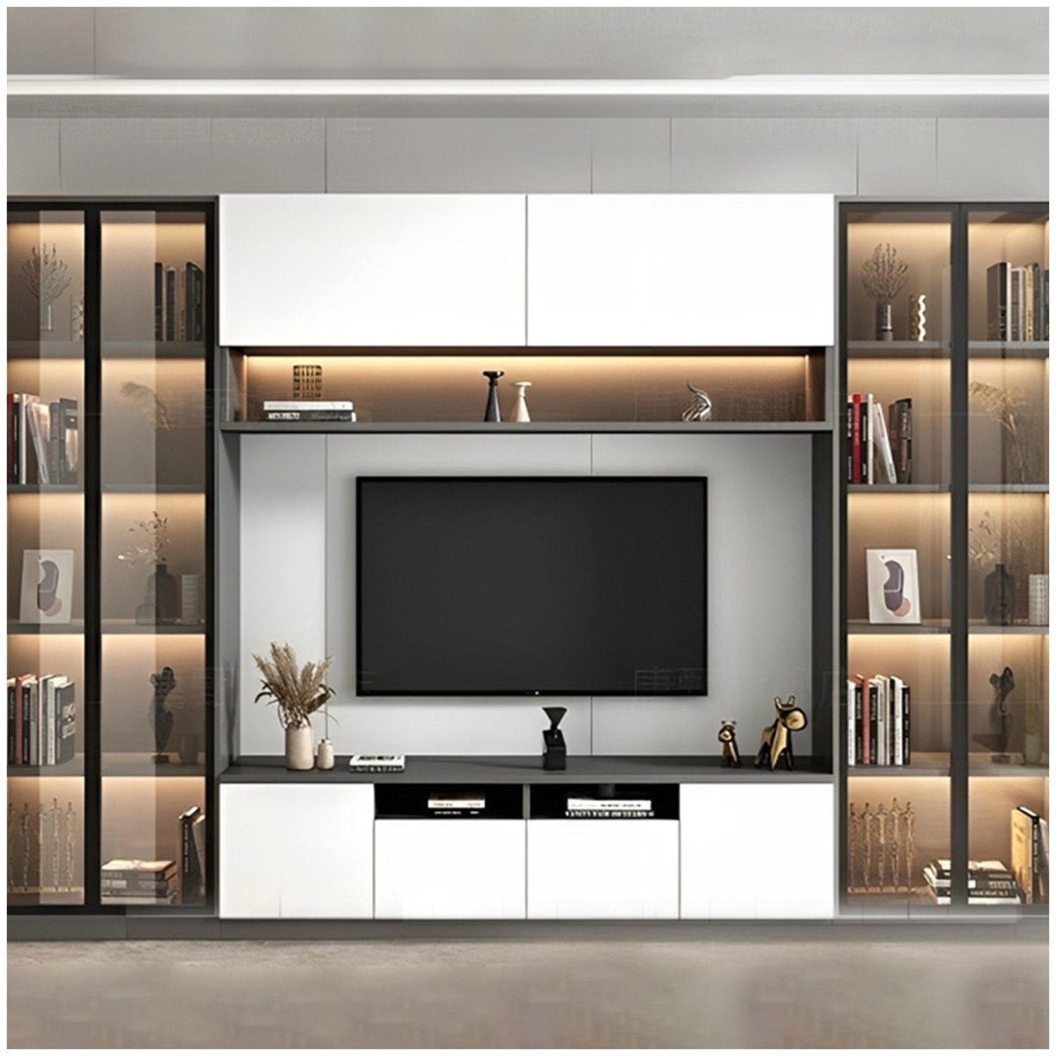 Elegantly designed modern living room shelving unit