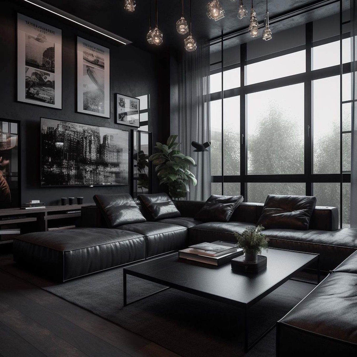 Elegant Dark-Themed Living Room