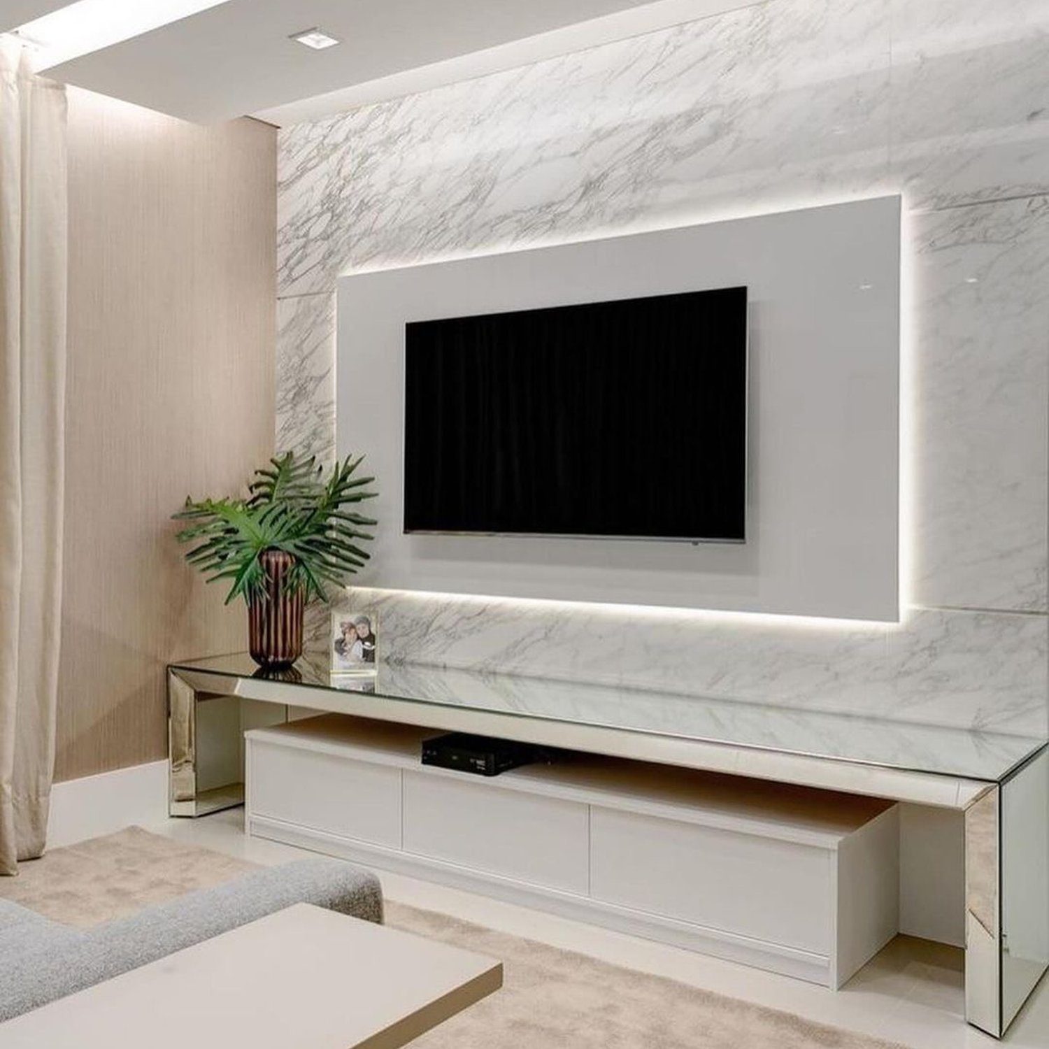 Elegantly designed modern living room with marble details