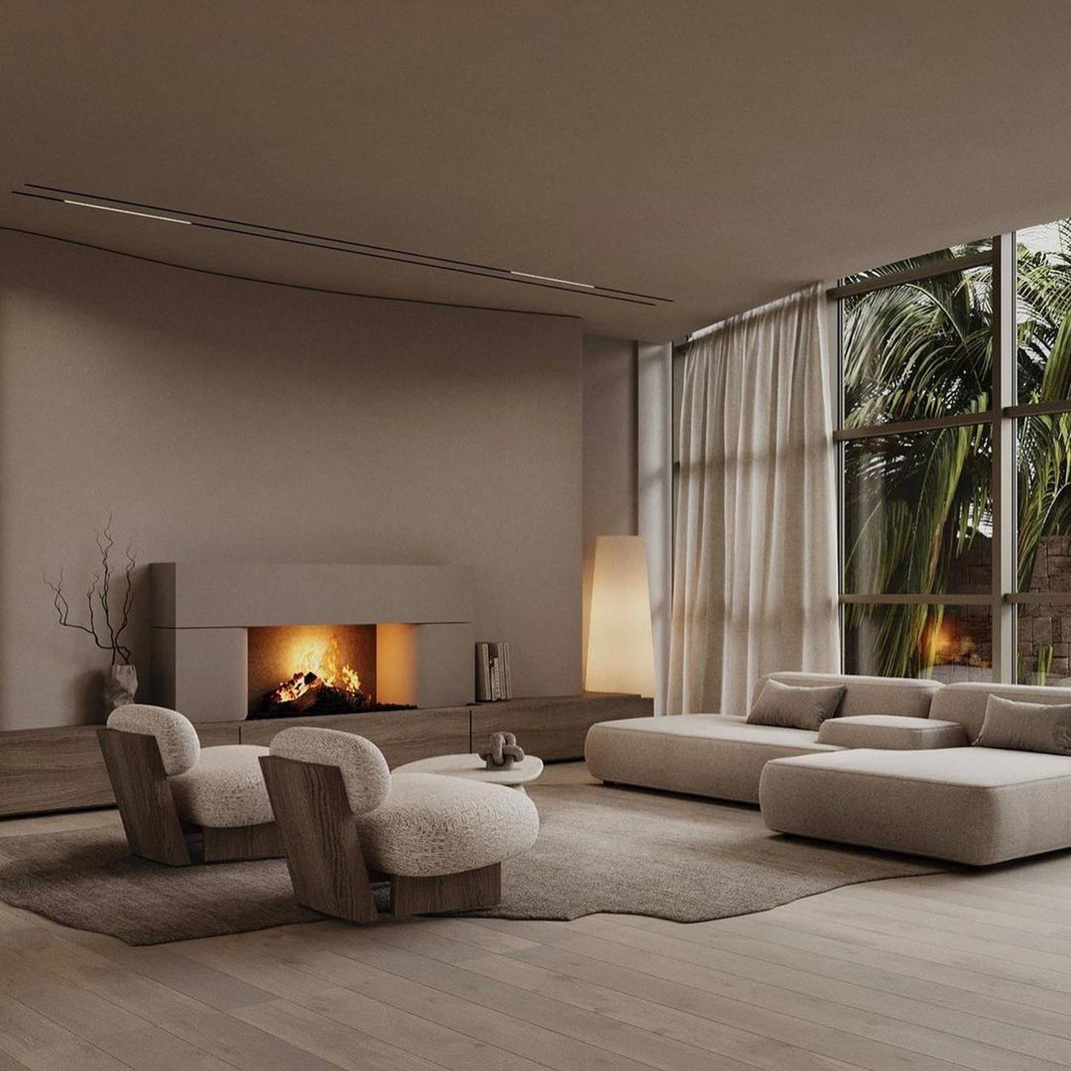 A serene and modern living room space with natural light