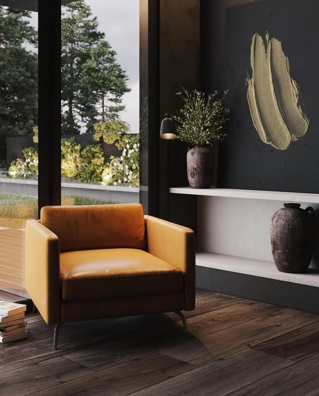 Stylish modern interior with a mustard yellow armchair