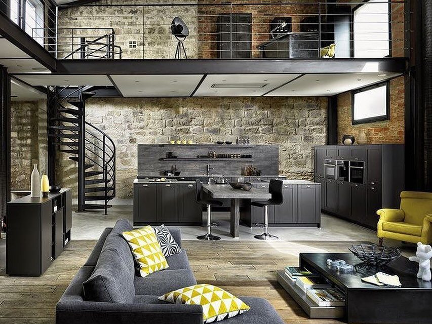 Loft style living space with modern kitchen